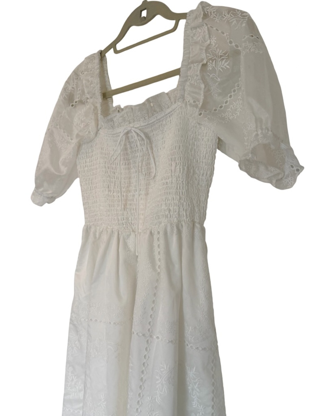 Caroline Constas White Organza Patchwork Smocked Dress - Picture 6 of 14